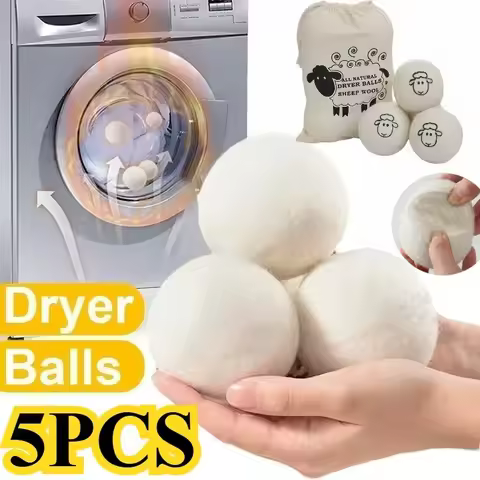 5Pcs Reusable Wool Dryer Balls Clothes Softener Laundry Fleece Dryer Ball Kit Home Clothes Dryer Was