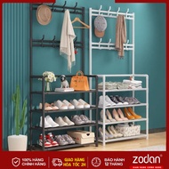 Giá Để Giày Dép Kệ Treo Đồ Đa Năng 4 Tầng Có Móc Treo Đồ Dùng - MÀU ĐEN