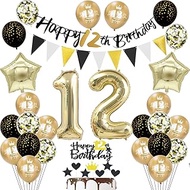 12th Birthday Decoration Boy Girl Black Banner 12th Birthday Garland Decoration 12th Girl Gold Ballo