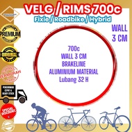 ( VELG ODESSY / 700c / 32H / 3.8cm / MERAH BRAKELINE ) Velg Sepeda Fixie Roadbike 700 C Lubang 32 H 