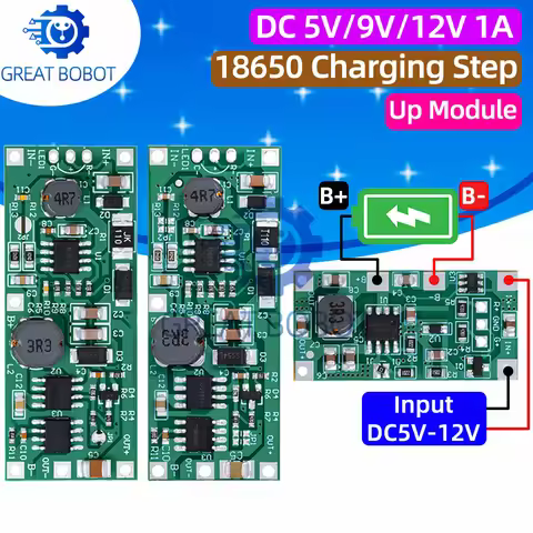 5V-12V to 9V/12V Step-Up Boost Converter Module for 18650 Li-Ion Batteries with UPS Backup, Over-Vol
