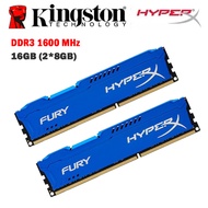 DDR3 RAM 16GB (2X8GB) 1600MHz 1.5V หน่วยความจำ PC HyperX FURY Garming หน่วยความจำเดสก์ท็อป240พินโมดูลหน่วยความจำ PC3-12800มม. สีฟ้า