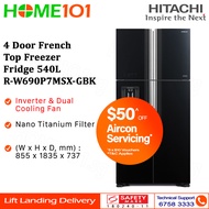 Hitachi 4 Door French Top Freezer Fridge 540L R-W690P7MSX