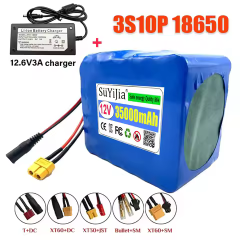 New 11.1V 12V 35000mAh 3S10P Lithium Ion 18650 Battery Pack with BMS for Bait Boat Backup Power Supp