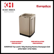 EuropAce Top Load Washing Machine Champagne Gold - 8kg ETW 7800T / 10kg ETW 7100V Free Delivery