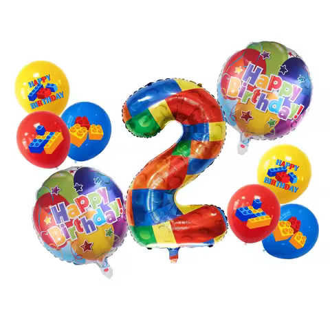 9Pcs 32inch Building Block Number Balloons Foil Balloon for Colorful Blocks Theme Birthday Party Boy