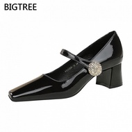 [5cm]BIGTREE Women's Chunky High Heels5288-K89Metal Mid Shallow Mouth Square Toe Heel Women's Shoes