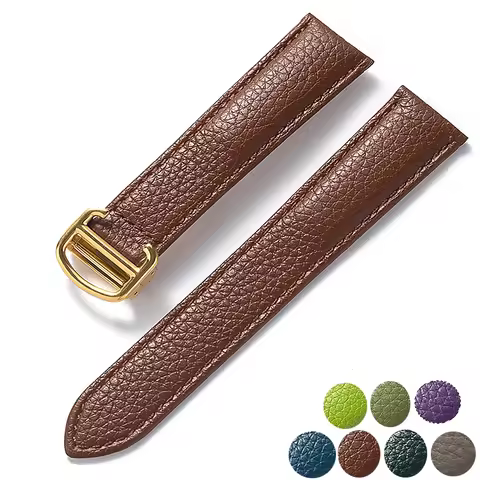 Replacement Cartier Tank Solo London Foldover Buckle Pebbled Soft Leather Strap Brown Purple Blue Gr