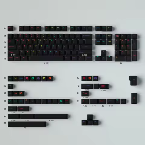 GMK Midnight Rainbow Keycaps for Mechanical Keyboard Gradient Cherry Profile PBT Dye Sub Black Game 