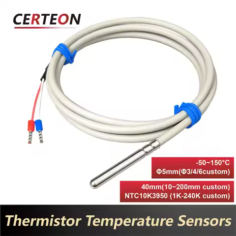 Waterproof Oilproof NTC Thermistor Probe, Crimped Stainless Steel, 10K/50K/100K B3950 Temperature Se