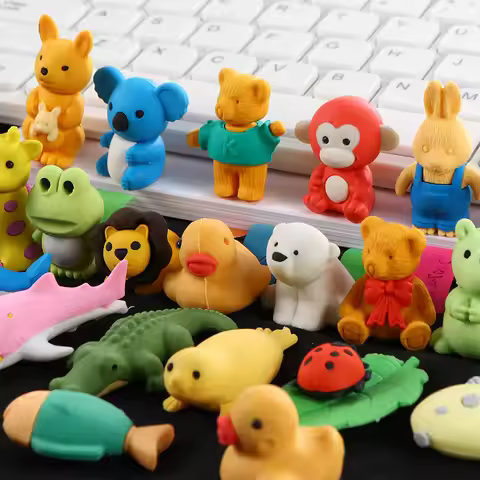 10PCS Cute Animal Shaped Eraser Cartoon Design Eraser Stationery Collection Wholesale Animal Pencil 