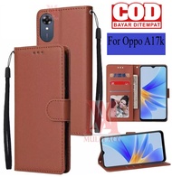 OPPO A17k Leather Flip Cover Wallet Case Kulit - Casing Dompet Case Wallet Leather Flip OPPO A17k