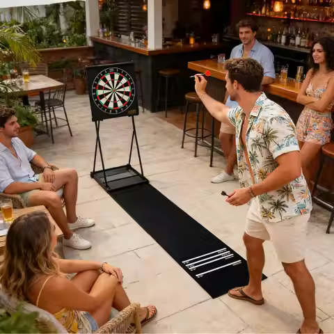 300x34cm Non-Slip Shock Absorbing Darts Mat with 4 Throw Distance Markers Protective Dartboard Floor