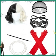 Anime Cruella De Vil Wig Curly Half Black Half White Wigs Cosplay Women Girls Short Hair Cute Hallow