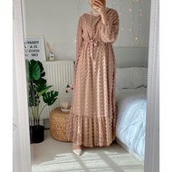 Korea S-2XL Plus Size Hanumi Baju Muslimah Fashion Muslim Plain Long Chiffon Dress Maxi Jubah Women Clothing Arab Kurung Raya Casual Basic Long-Sleeved Dress （Double Layer） COD