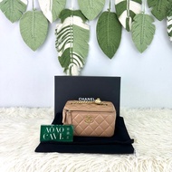 《荃灣實體店》CHANEL 22k 奶茶色羊皮金柱長盒子 晶片款 全套有單