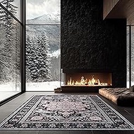 Machine Washable Bedroom Rug 6x9 Rugs for Living Room Low-Pile Vintage Rugs, Non-Slip Non-Shed Flora