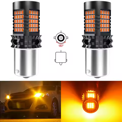 2pcs 1156 ba15s P21W LED Bulb No Hyper Flash Built-in Load Resistor 3200LM Amber for Turn Signal Lig