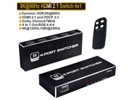 HDMI 4入1出轉換器8K HDMI 4 IN 1 OUT Switcher 8K  8K HDMI切換器 4入1出超高清8K@60Hz 4K@120Hz HDMI分配器 4個端口高速48Gbps HDMI 2.1切換器 帶紅外遙控器-金屬黑色 8K HDMI Switch,4 in 1 Out Ultra HD 8K@60Hz 4K@120Hz HDMI Splitter,4 Port High Speed-48Gbps HDMI 2.1 Switch with IR Remote Control