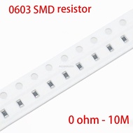 100pcs 0603 SMD 1/8W chip resistor resistors 0 ohm   10M ohm 0R 4.7R 100R 200R 220R 1K 4.7K 4K7 10K 