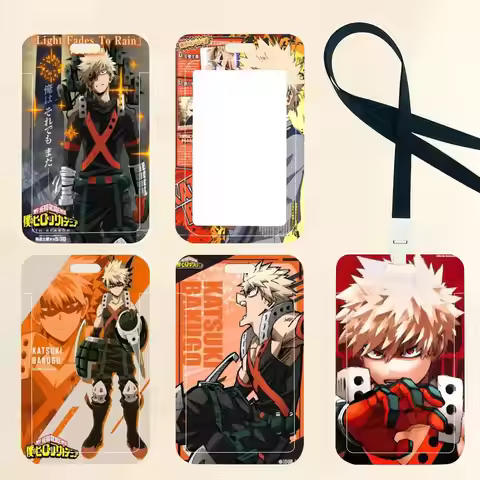 Anime Bakugo Katsuki ID Card Holder Neck Strap Pendant Door Badge Holder Lanyards Keychain Work Cred