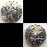 Koin Fiji Tema Kapal 50 Cents 1990-1992 31.5 mm low mintage.