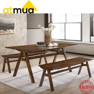 Atmua Vivo Dining Set (1 Table + 2 Bench Chair) [Full Solid Rubber Wood] 6 Feet Length *Suitable For Cafe 8 Seater
