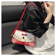 Checkered armpit bag with cute bow, Y2K 8952 handbag