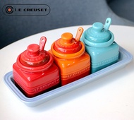 French LE CREUSET ceramic seasoning jar set with spoon