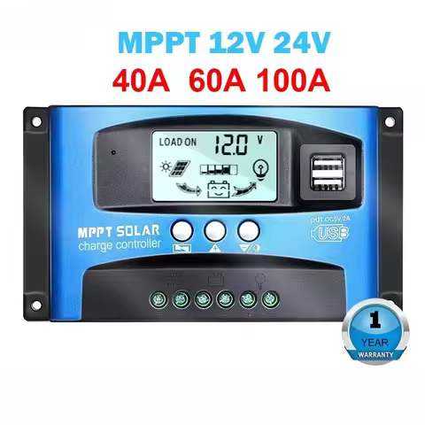 Solar MPPT Solar Charge Controller 40A 60A 100A with Load/Dual USB /LCD 12V 24V Auto Solar Panel Cha