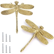 JUXYES Pek 2 Tombol Kabinet Pepatung Loyang, Tombol Pintu Almari Nada Emas Tombol Pemegang Laci Alma