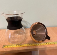 ⭐️美式咖啡手沖咖啡必備-優質玻璃咖啡壺（二手,400ml,附雙層不鏽鋼過濾網）