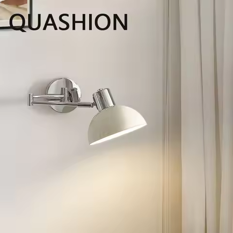 Hotel Swing Reading Wall Lamp Chrome Color Iron Lampshade Fabric Shade Wall Lustre E27 Rotatable Bed