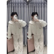 Women's Striped Felt Set Jacket Loose Form Thick 2-skin Felt, Form as Pictured