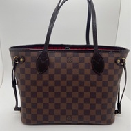 二手Lv neverfull小號棋盤格棕色購物袋，邊角有輕微磨損，手柄有輕微磨損，12年編碼