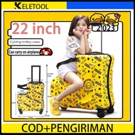 22Inch Kids yellow duck luggage scooter baby lagguge bag Baby suitcase kids luggage luggage bag travel Support And Ride On Children Bagasi Kanak-Kanak 儿童木马旅行箱 can sit