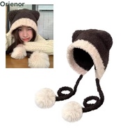 ORIENOR Beanies Bear Hat, Bear Ear Crochet Ear Protection Hat, Cute Thickened Wool Warm Hat Winter