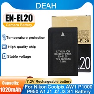 7.2V 1020mAh EN-EL20 EN EL20 Lithium Camera Battery For Nikon Coolpix AW1 A1 J1 J2 J3 S1 MH-27 P950 