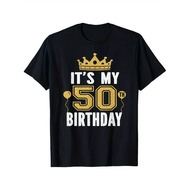 50th Anniversary Birthday Gift T-Shirt For Men And Women-"This Is My 50th Birthday" Print With Crown