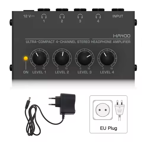 4 Channels Mini o Stereo Headphone Amplifier HA400 Ultra-Compact Audio Amplifier With Power Adapter 