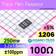 100 Buah -  100R 1206 ±5% SMD Thick Resistor 100Ω 101 FRC1206J101 TS FOJAN  - 100 Buah