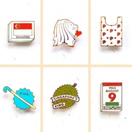 Singapore Gift Souvenir Brooch / Pin – National Day Merlion Durian Flag Eraser (6 designs)