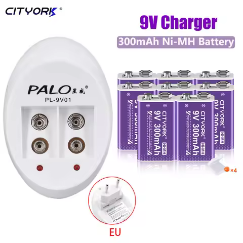 CITYORK 9V NIMH Rechargeable Battery 6F22 300mAh+9V Battery Charger For Multimeter Microphone Remote
