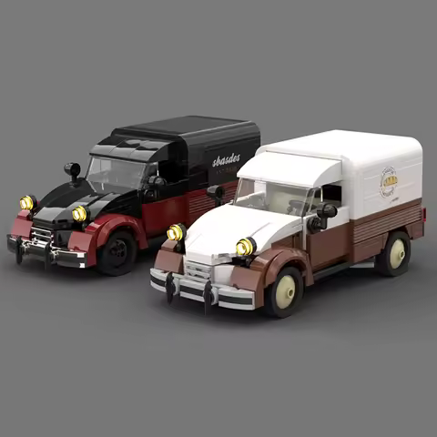 City Car Model MOC Building Bricks 2CV Retro Van-Type Transport Car Modular Technology Children Holi