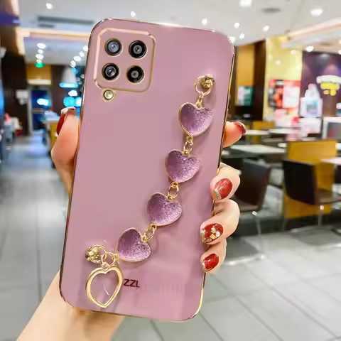 For Samsung Galaxy A12 A22 4g 5g Cute Love Heart Bracelet Plating Case A31 A51 A71 M51 A21s A50 A70 