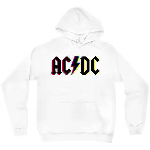 AC DC Hoodie Neon Glitch Logo Hoodie Graphic Print Men's and Women's Loose Warm Hoodie Casual Autumn