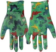 MUD Simply Kids (ages 5-8) Garden Gloves, Nitrile Coating, Lightweight, High Dexterity, Moisture Wicking, Green/Dino Pattern (MD31041M)