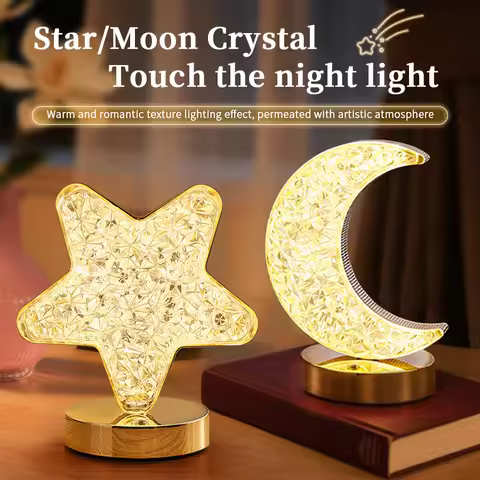 Moon Star Led Night Light Rechargeable Crystal Table Lamp Touch Switch Dimmable Ramadan Room Decor A