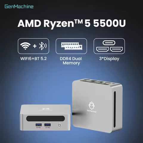 Genmachine AMD Ryzen 5 5500U Mini PC - 6C/12T Efficient Performance, 15W TDP, Radeon Graphics, 4K Wi