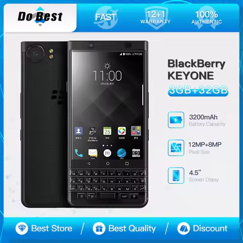 Original BlackBerry KeyOne 4G LTE Mobile Phone 4.5'' 3GB+32GB 4GB+64GB 12MP+8MP QWERTY Keyboard Octa